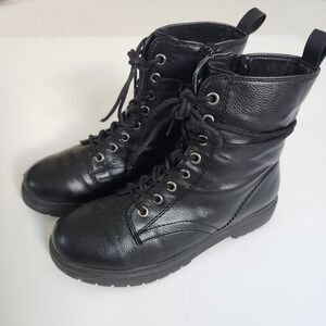 Black Combat Boots Lace Up Side Zip Women's size 8